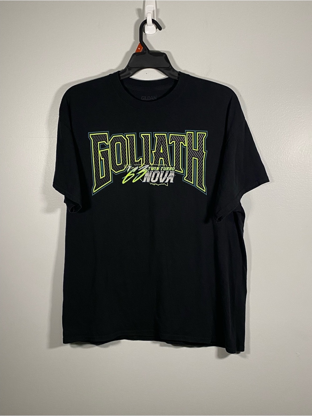 Gildan Black Tee with Neon Green Goliath Logo